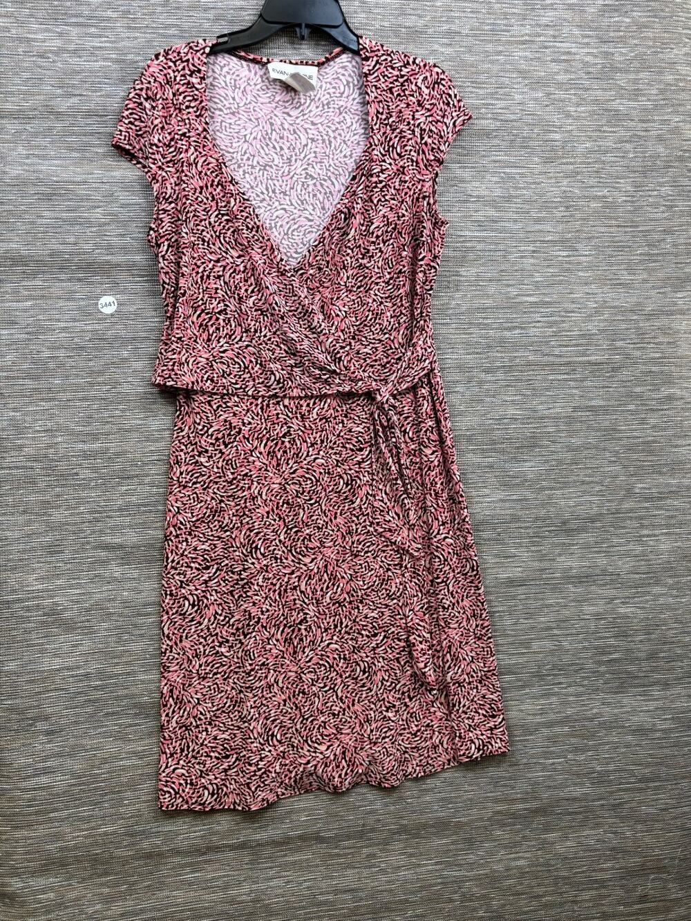 Evan Picone Stretch Faux Wrap A-Line Tie Dress Womens Size 12 Black Pink Casual